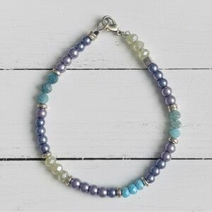Dainty Faux Pearl, Semi Precious Apatite & Gold Hematite Bracelet